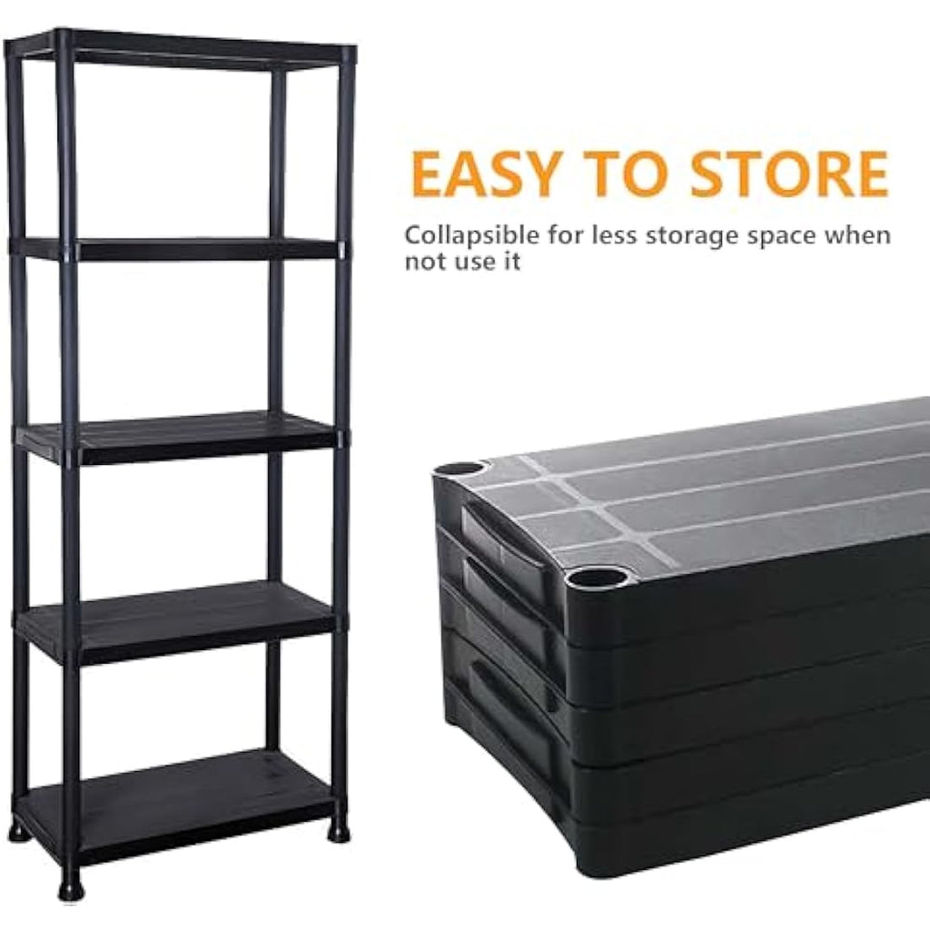5 Tier Plastic Shelving Unit – Heavy Duty Garage Storage