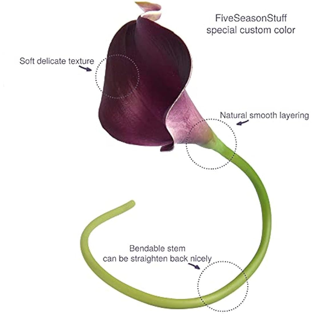 FiveSeasonStuff Real Touch Calla Lilies – 10 Stems Dark Magenta PU Flowers