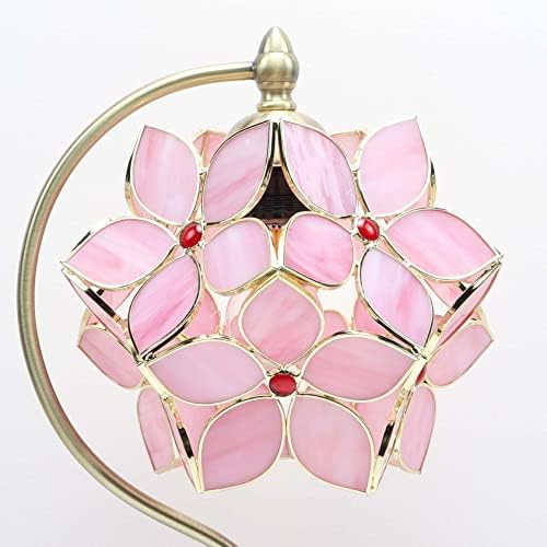 Bieye Tiffany Style Pink Stained Glass Flower Petal Table Lamp | 8"