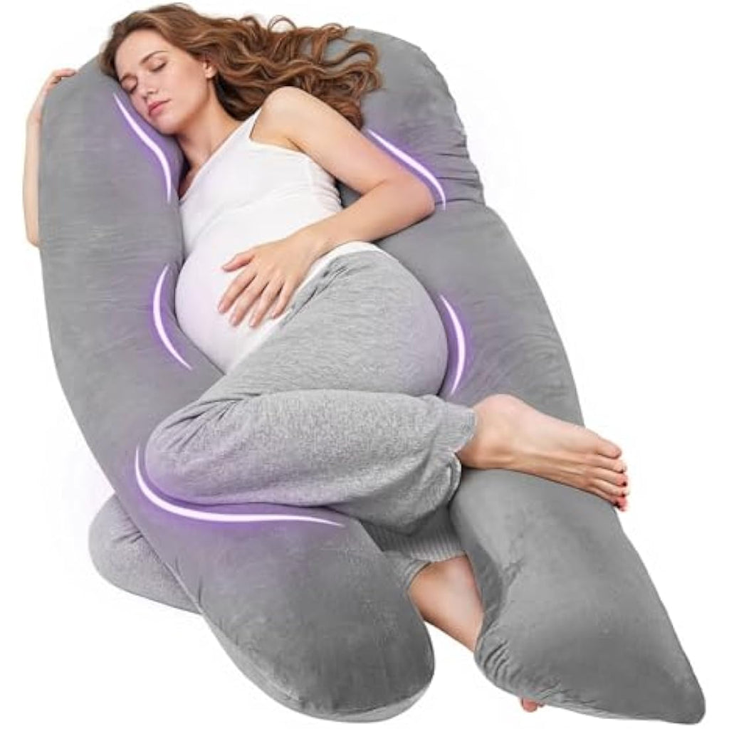 Nuliie U-Shaped Pregnancy Pillow | Full Body Support Velvet Cover - Grey