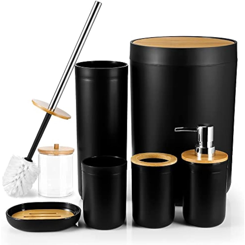 Jotom 7-Piece Bamboo and Plastic Bathroom Accessory Set - Black