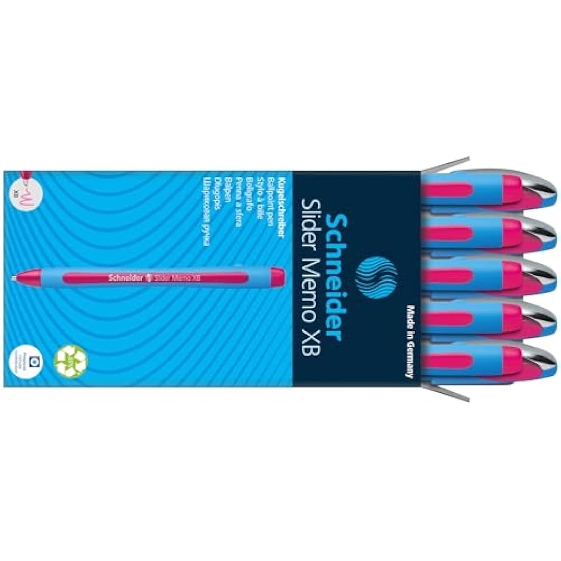 Schneider Slider Memo XB Ballpoint Pen - Pink Ink, Recycled - 10 Pack