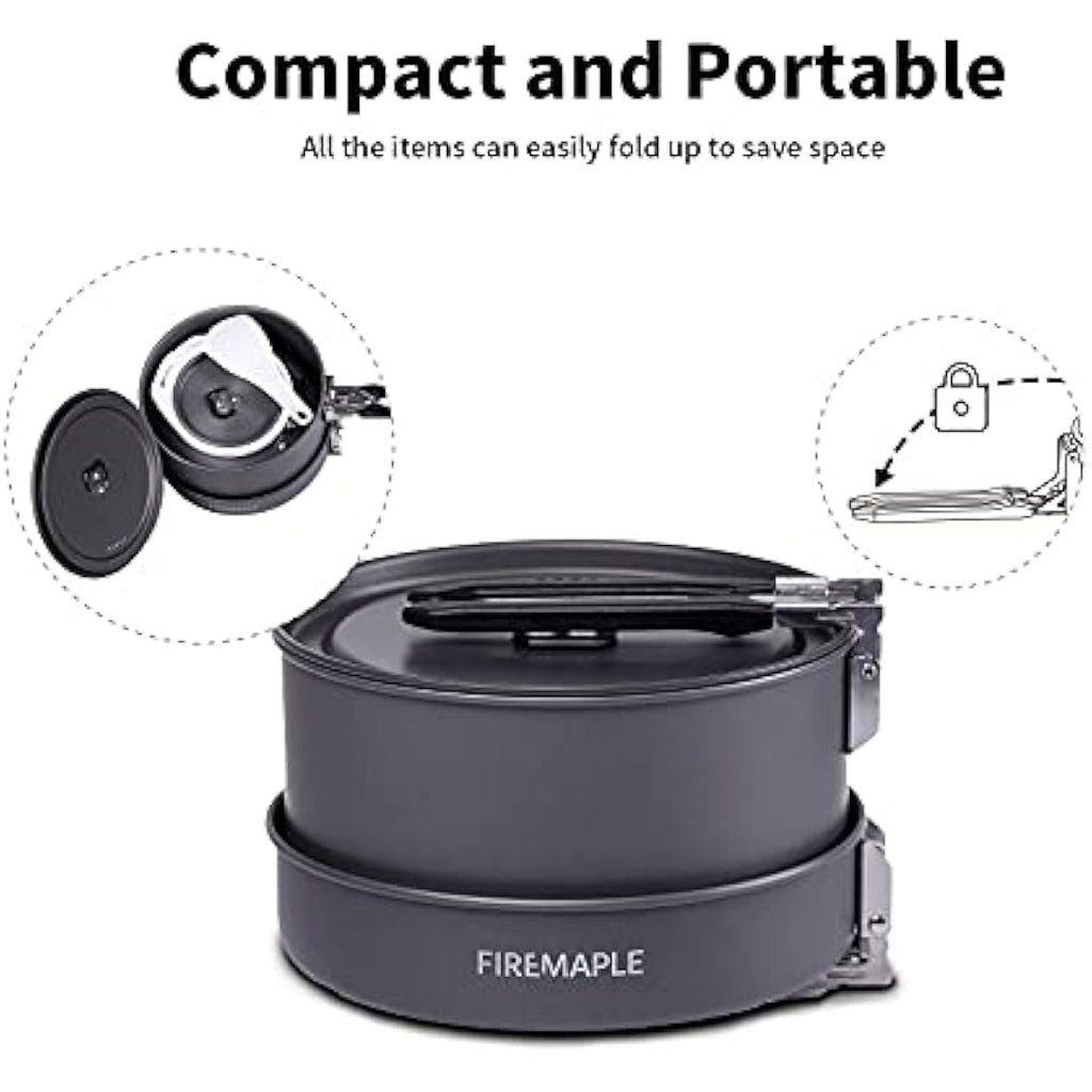 Fire-Maple Feast 2 Camping Cookware Set - 9pc Aluminum Pot & Kettle