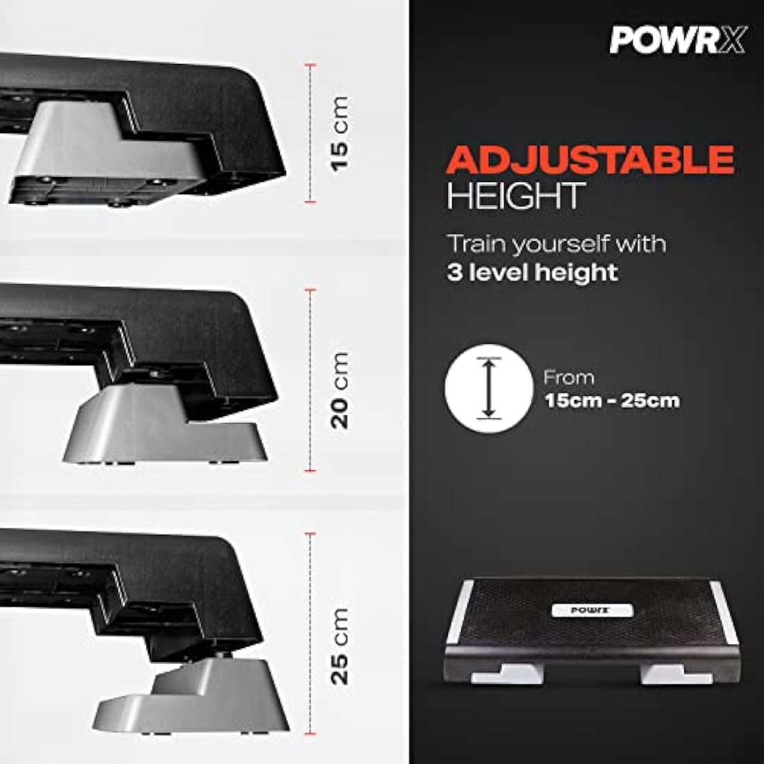 POWRX Professional Aerobic Step Board – Height Adjustable Fitness Stepper