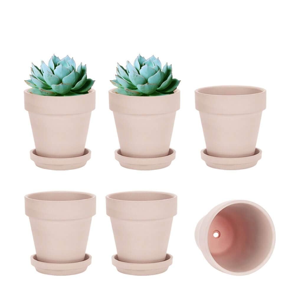 Vensovo Pink Terracotta Plant Pots with Saucers - 5 Inch, 6 Pack