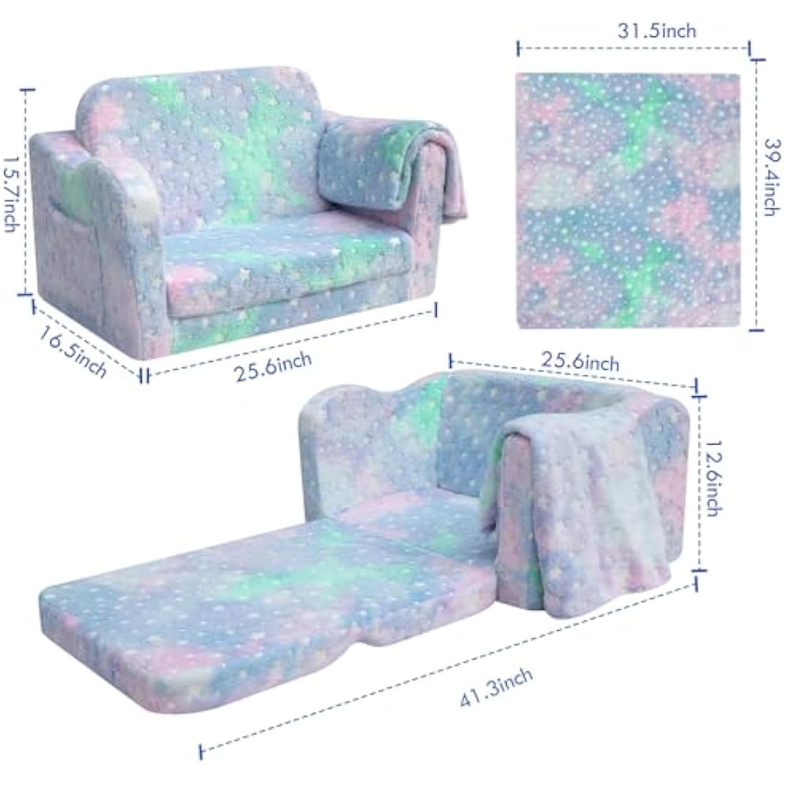 MeMoreCool Kids Sofa Bed – Glow in The Dark Convertible Toddler Lounger