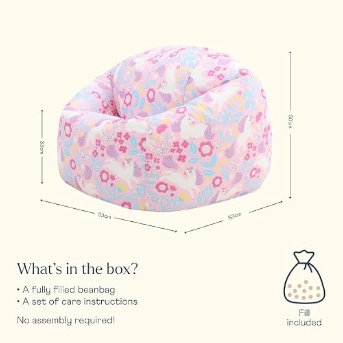 Icon Kids Unicorn Print Bean Bag Chair | Water-Resistant Nursery Decor
