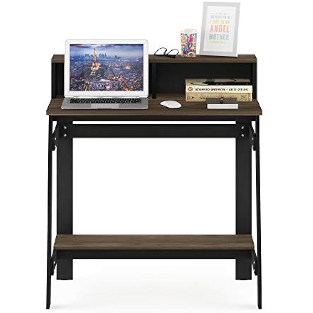 Furinno Simplistic A-Frame Computer Desk with Hutch - Columbia Walnut