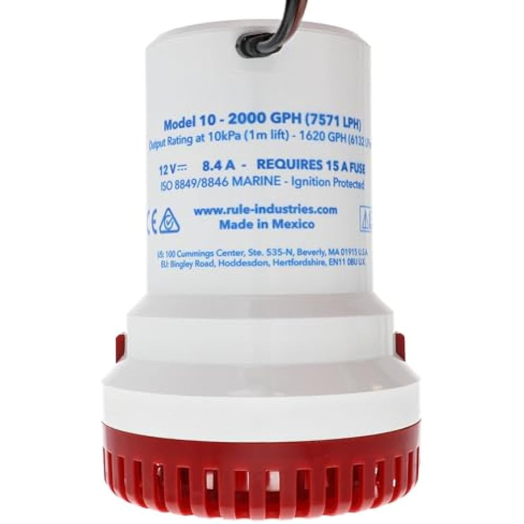 Rule 2000 GPH Non-Automatic Bilge Pump | 12V Submersible Marine Pump