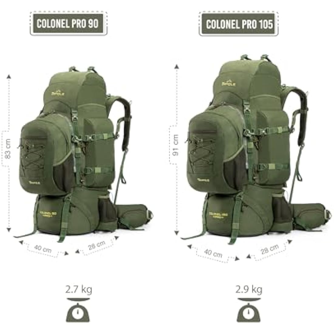 Tripole Colonel Pro 90L Rucksack - Metal Frame Hiking Backpack