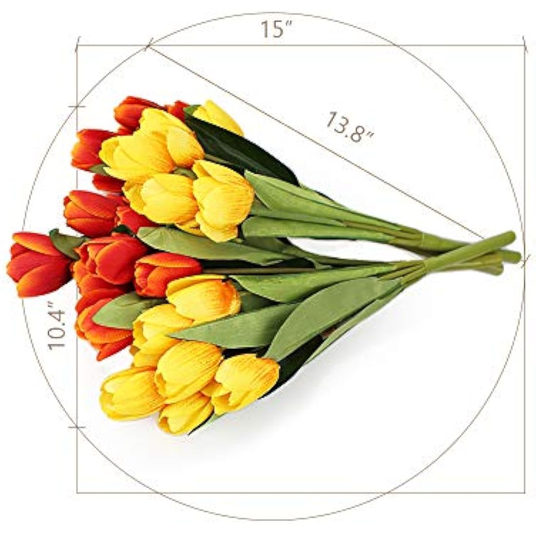 SnailGarden 36 Pcs Faux Silk Tulips - 13.8" Red & Yellow Floral Decor