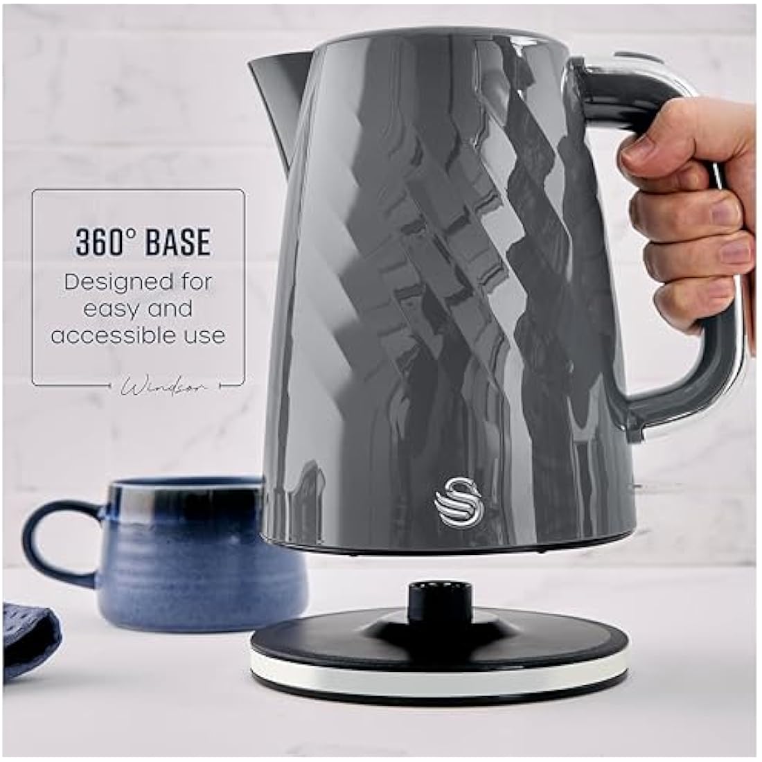 Swan Windsor Rapid Boil Electric Kettle – 1.7L Grey Kitchen Appliance