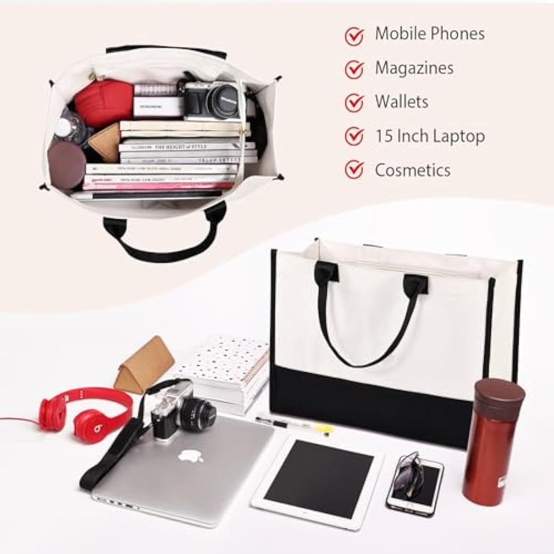 Bride Canvas Tote Bag with Makeup Bag – Black and White