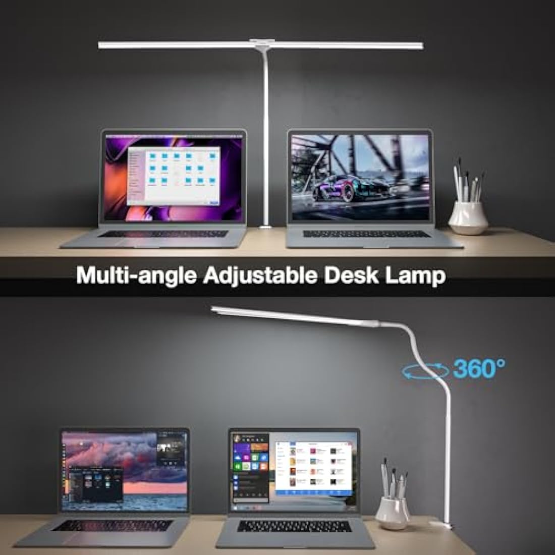 LED Desk Lamp – 80cm Double-Head Clamp Light with Gooseneck