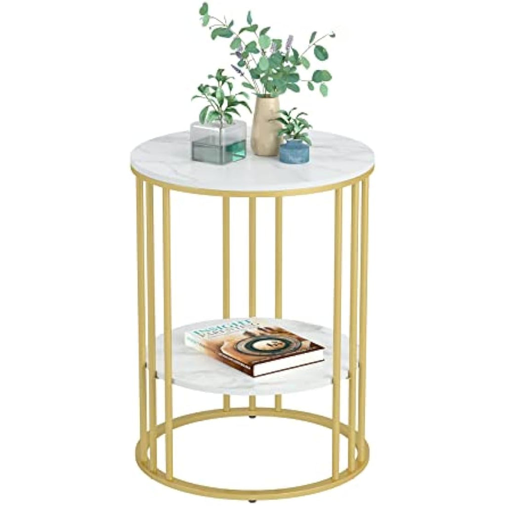 Marble Side Table – 2-Tier Round Sintered Stone End Table