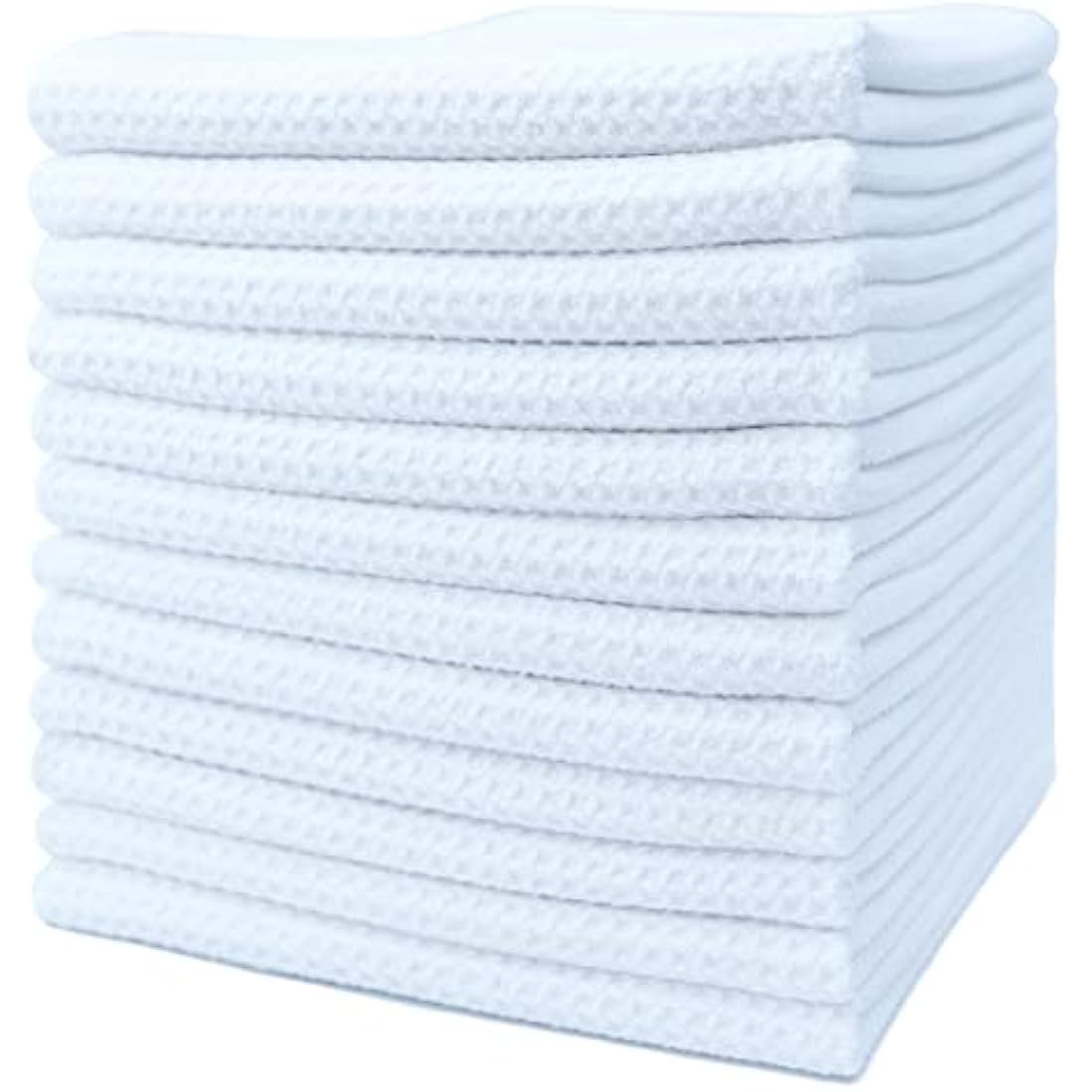 Polyte Microfibre Kitchen Dish Towels - Waffle Weave White 12 Pack