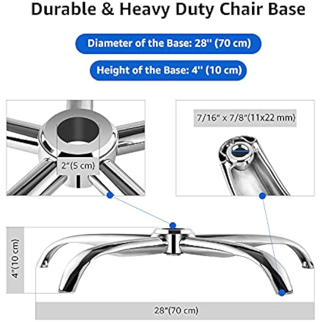 28" Heavy Duty Office Chair Base – Polished Steel Replacement