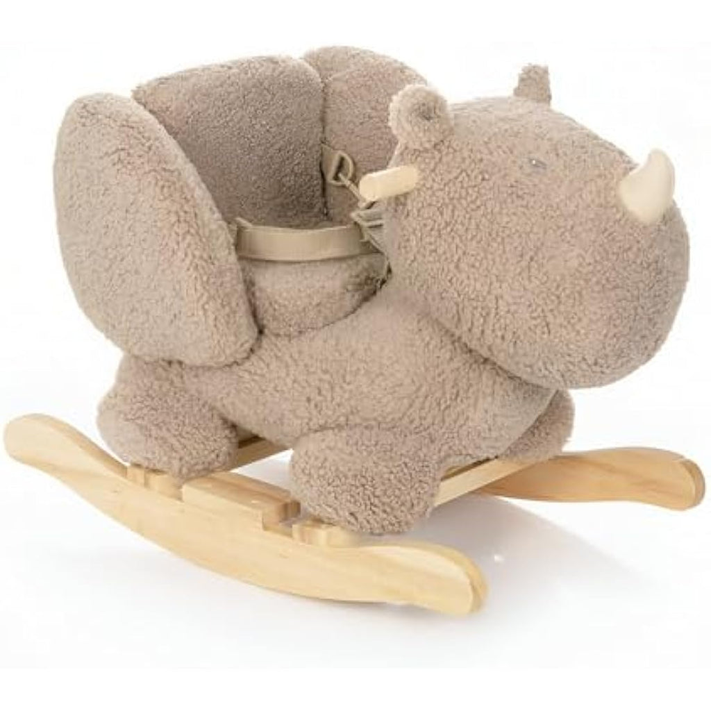 Nattou Taupe Rhino Wooden Rocker – Padded Vegan Teddy Fabric Seat