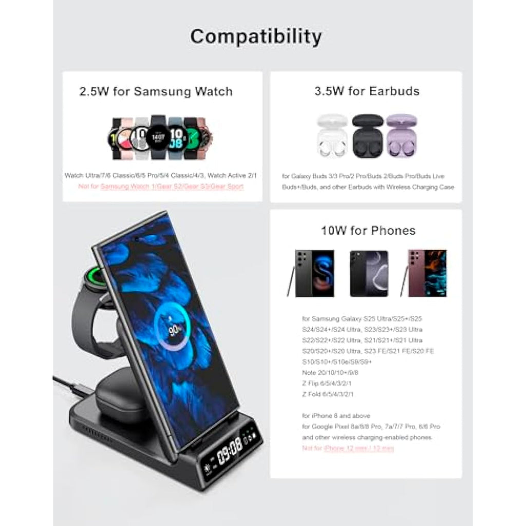 SwanScout 3-in-1 Wireless Charging Station for Samsung S25 & Galaxy Watch