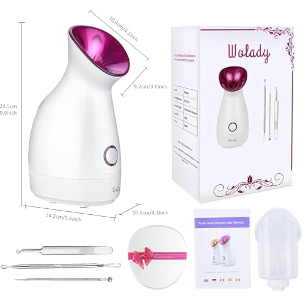 Wolady Nano Ionic Facial Steamer with UV Light & Blackhead Kit – Pink