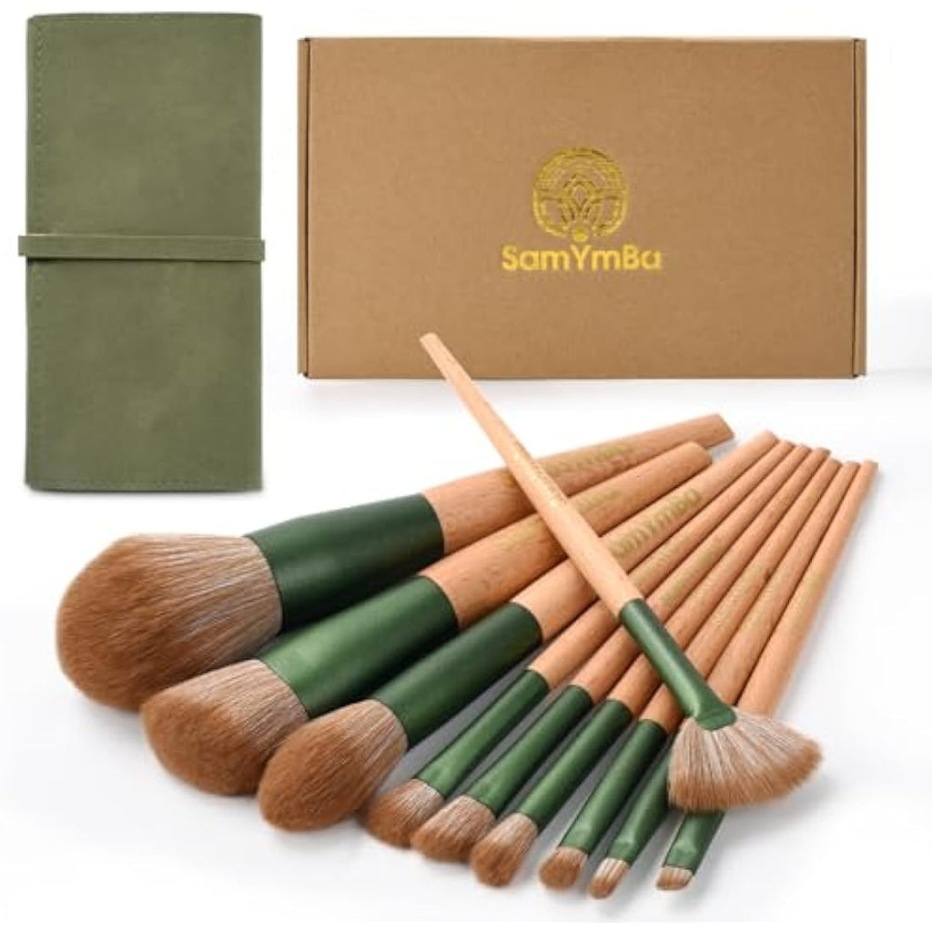 10-Piece Professional Bamboo Makeup Brushes Set with Case