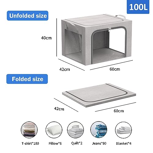 FUSACONY 100L Clothes Storage Boxes – 2 Pcs Foldable Closet Organizers
