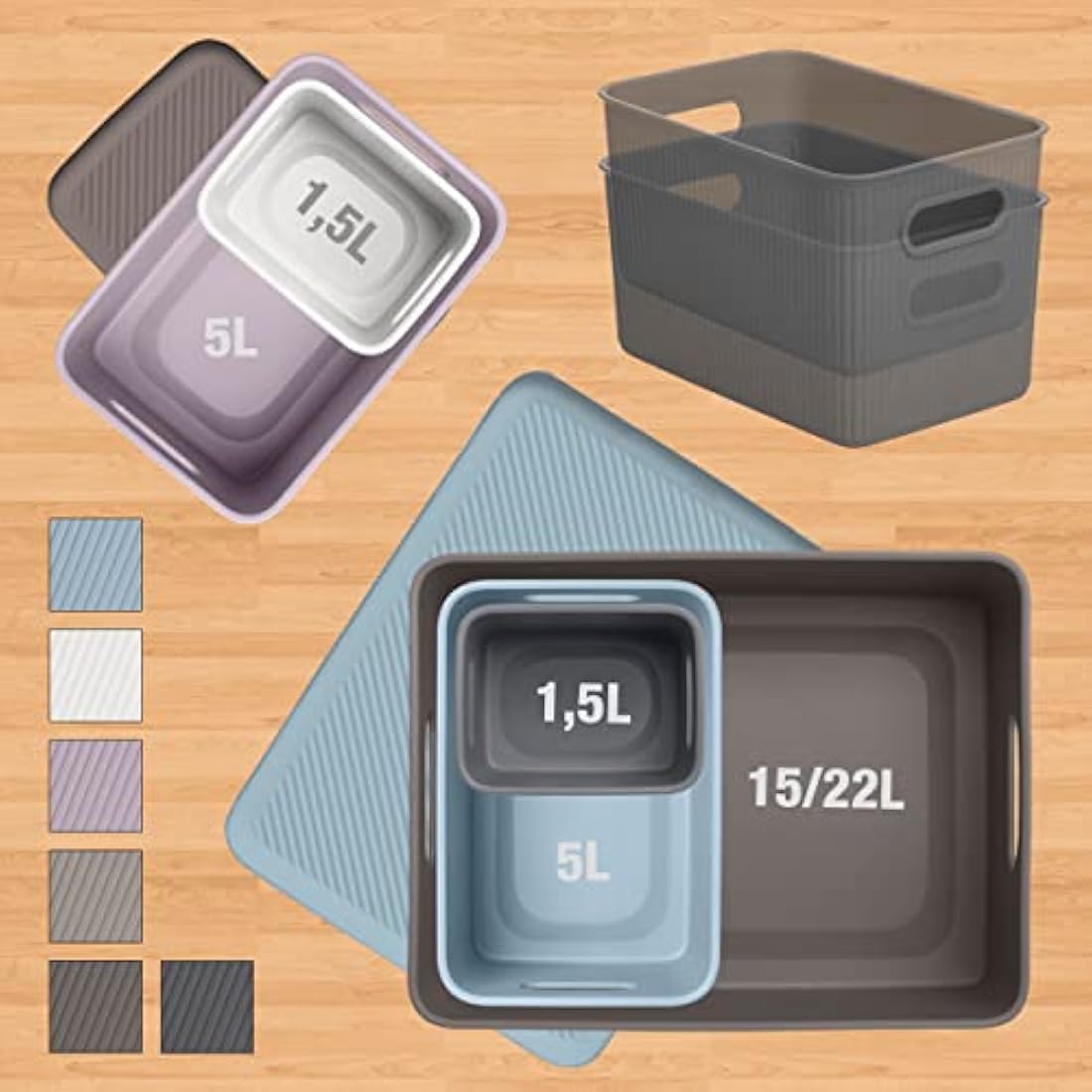 TATAY Baobab Organizer Boxes with Lids - 3 Piece Set, Pergamon White