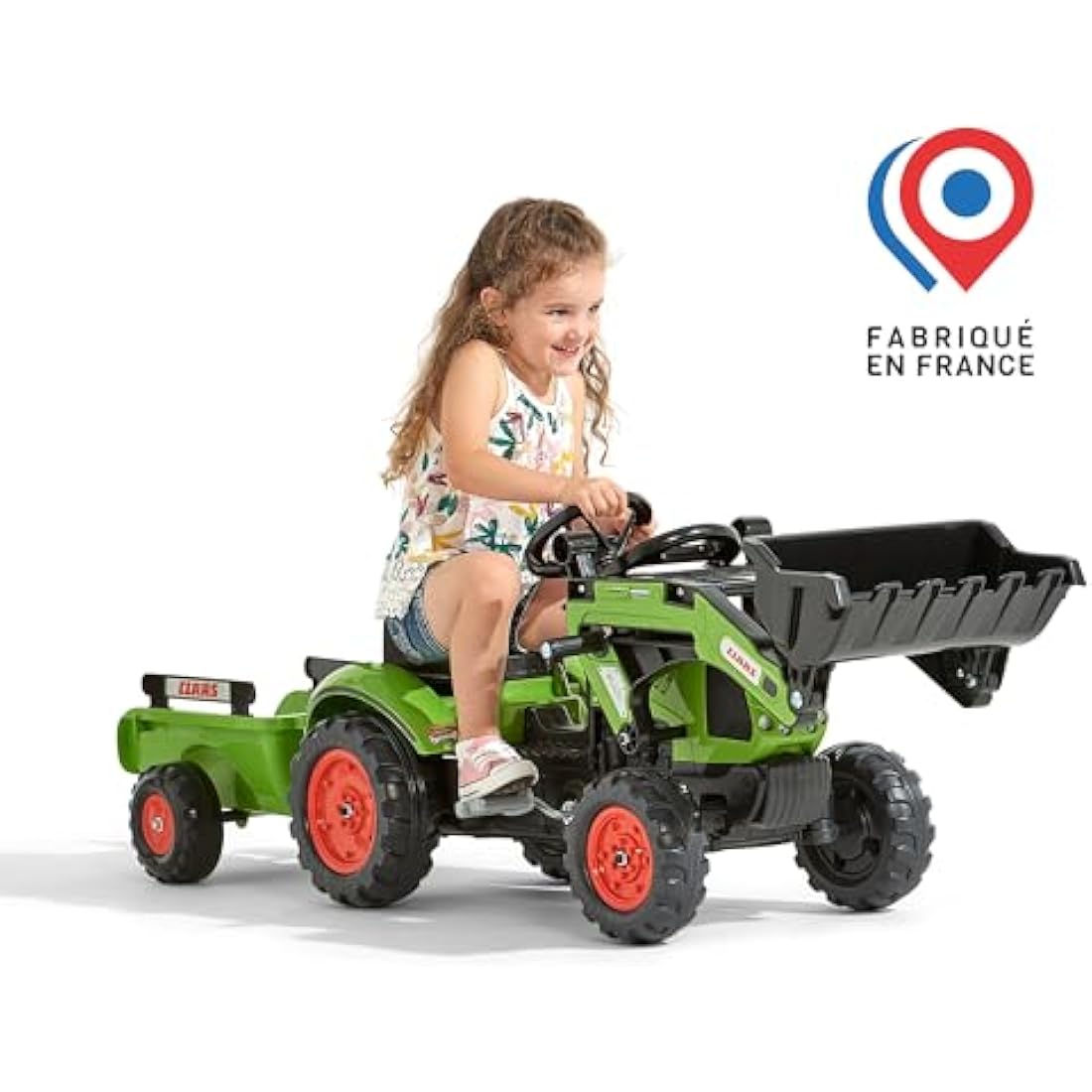 Falk Claas Pedal Ride-On Tractor with Backhoe and Trailer for Ages 2-5