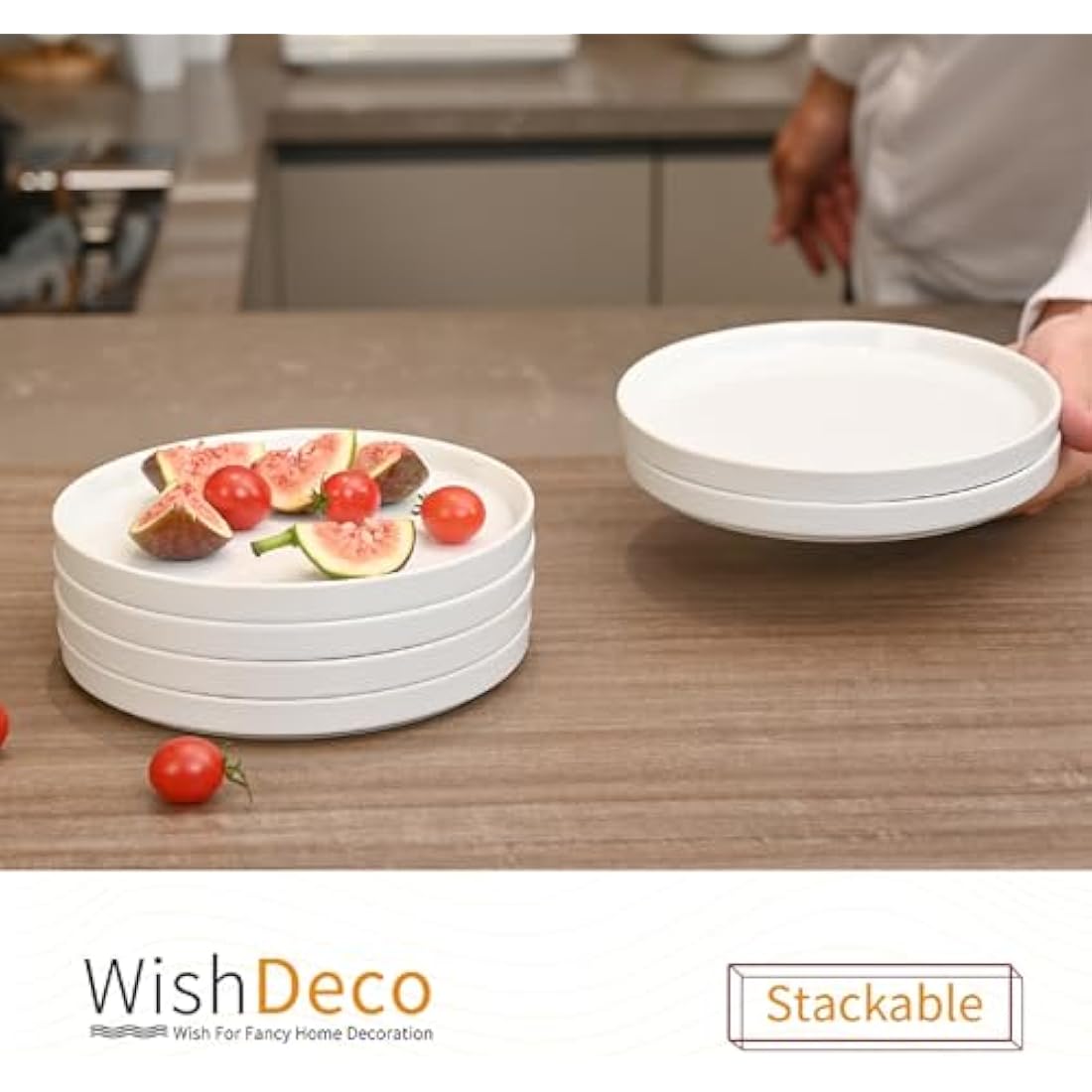 WishDeco White Ceramic Side Plates - 7 Inch Dessert Plates, Set of 6
