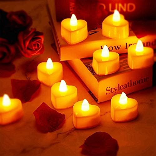Heart LED Tealight Candles & 200 Silk Rose Petals Set