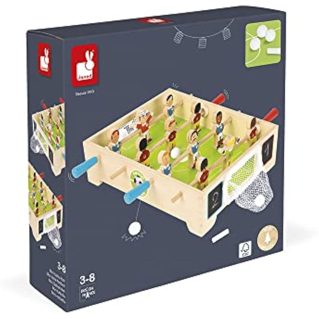 Janod Mini Wooden Table Football – Portable Foosball Game for Kids
