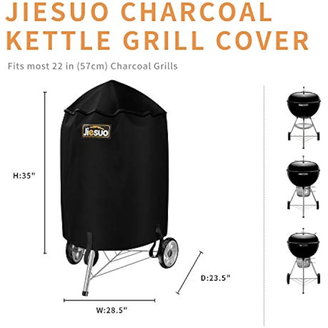 JIESUO 57cm Kettle Grill Cover – Heavy Duty Waterproof BBQ Cover