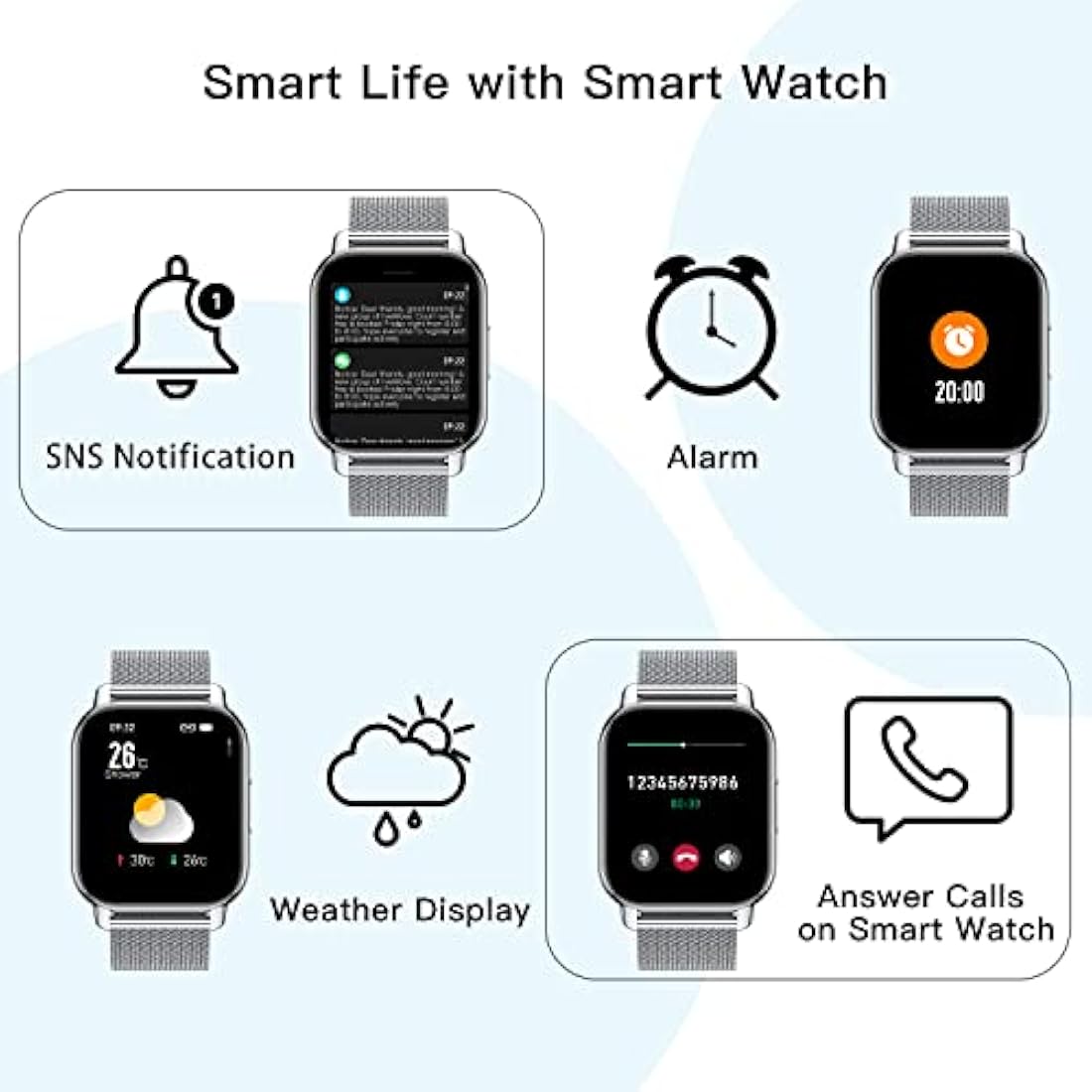 Popglory Smart Watch - 1.85" Fitness Tracker with Bluetooth Calling