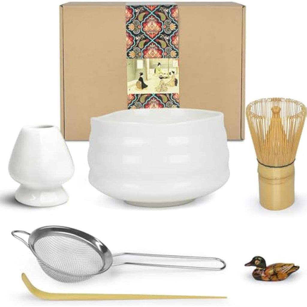 Artcome White Matcha Ceremony Kit – Bamboo Whisk and Ceramic Bowl Set