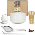 Artcome White Matcha Ceremony Kit – Bamboo Whisk and Ceramic Bowl Set