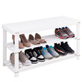 SMIBUY 3-Tier Bamboo Shoe Rack Bench – White Entryway Storage Organizer