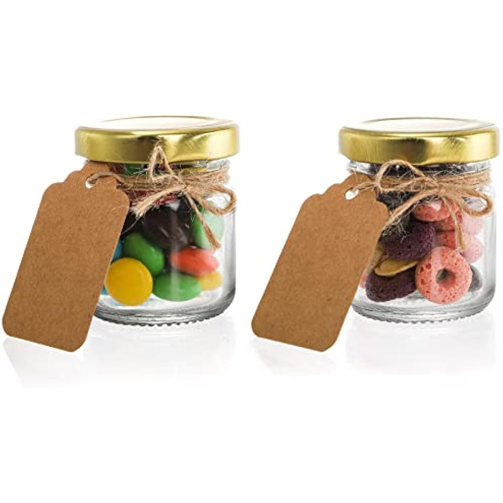 Kingrol 60 Pack Mini Glass Jars with Gold Lids - 45ml Airtight Spice Jars