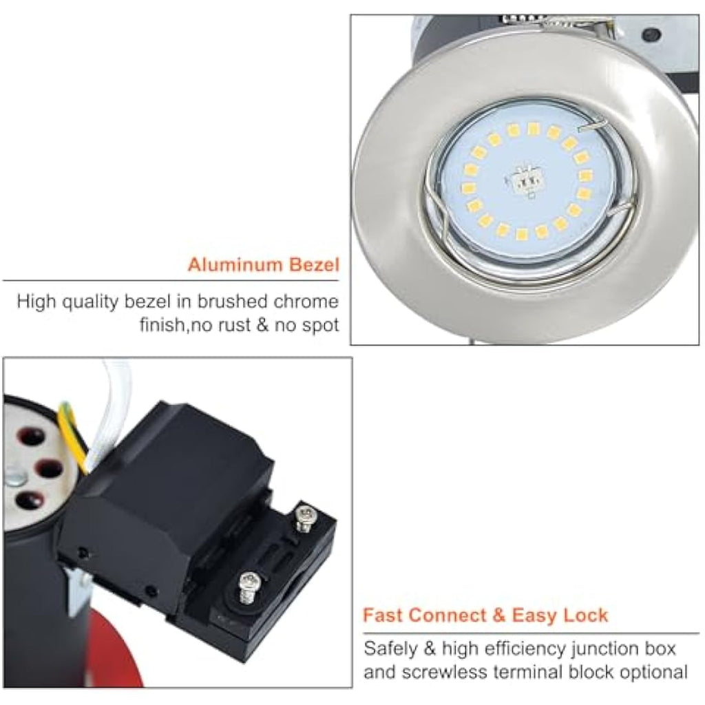 HiBay 4-Pack Fire Rated GU10 LED Downlights | Dimmable Brushed Chrome