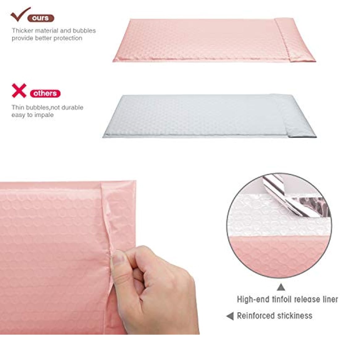 Switory Poly Bubble Mailers – 50 Pack Pale Pink Padded Envelopes 10x17cm