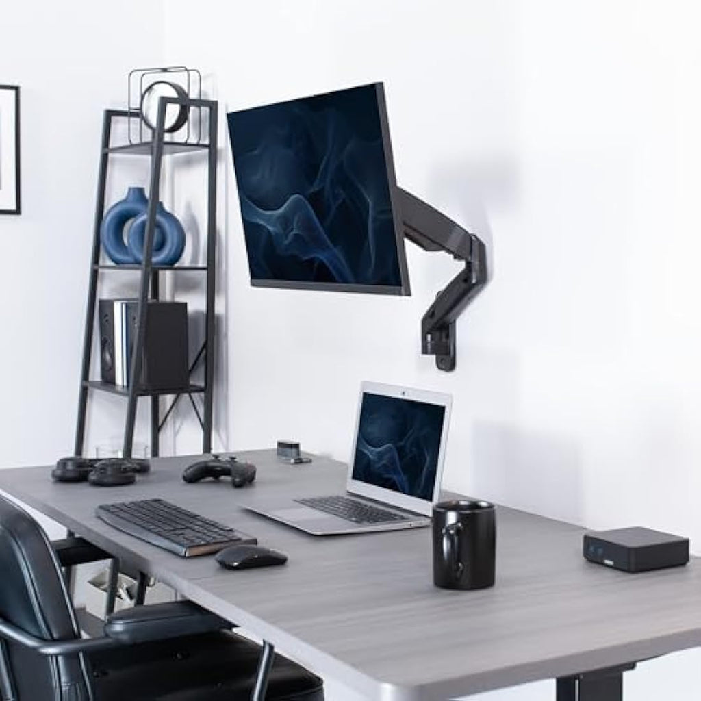 VIVO Single Monitor Wall Mount – Pneumatic Full Motion Arm for 17-27" Screens