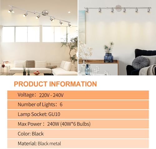 DINGLILIGHTING LED Ceiling Spotlight | 6-Way Rotatable Matt Nickel Track Light