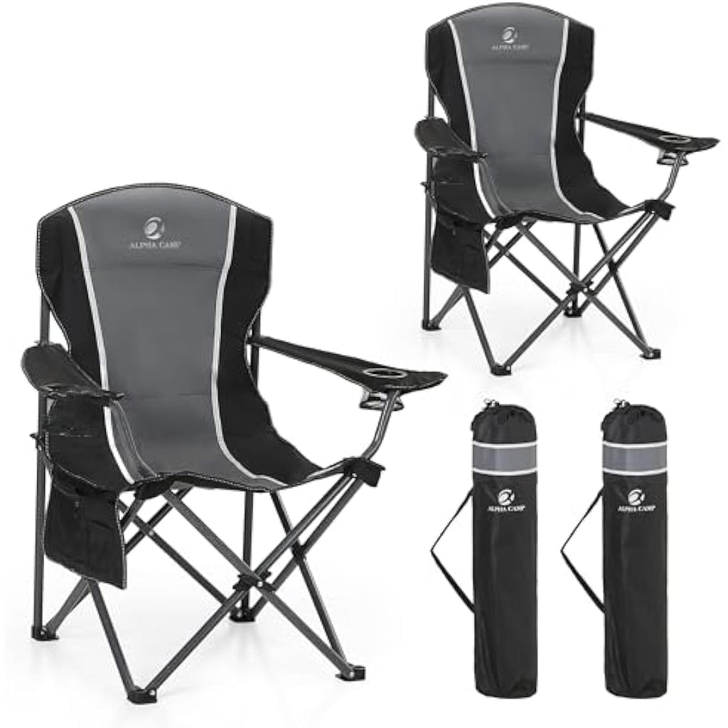 ALPHA CAMP Set of 2 Heavy Duty Folding Camping Chairs with Lumbar Support