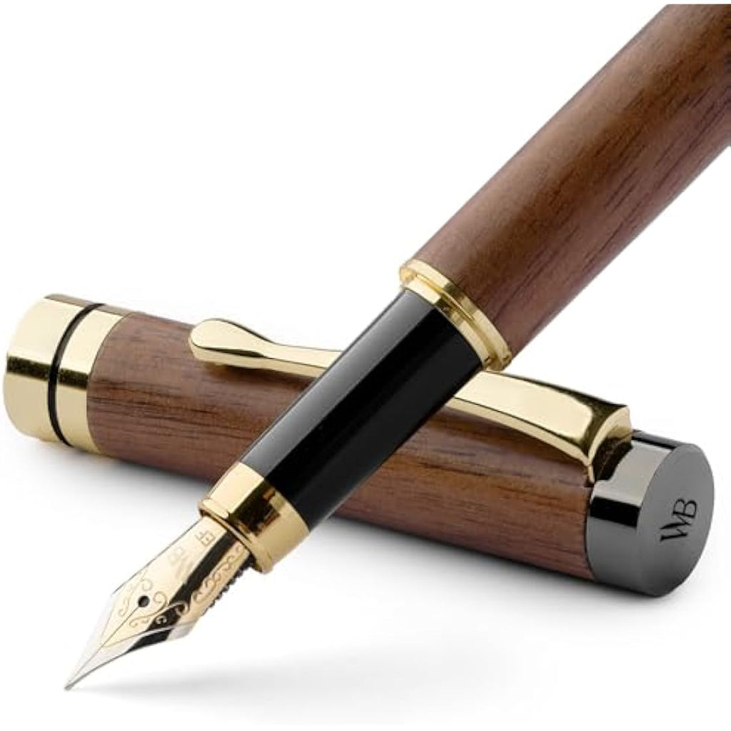 Luxury Bamboo Fountain Pen Set – Extra Fine Nib, Brown Wood