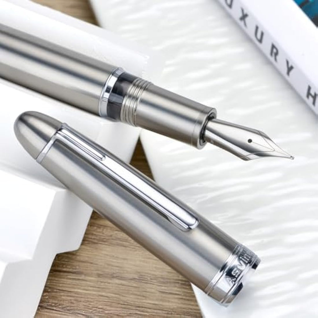 Asvine J16 Solid Titanium Fountain Pen | Broad Jowo Nib Piston Filler