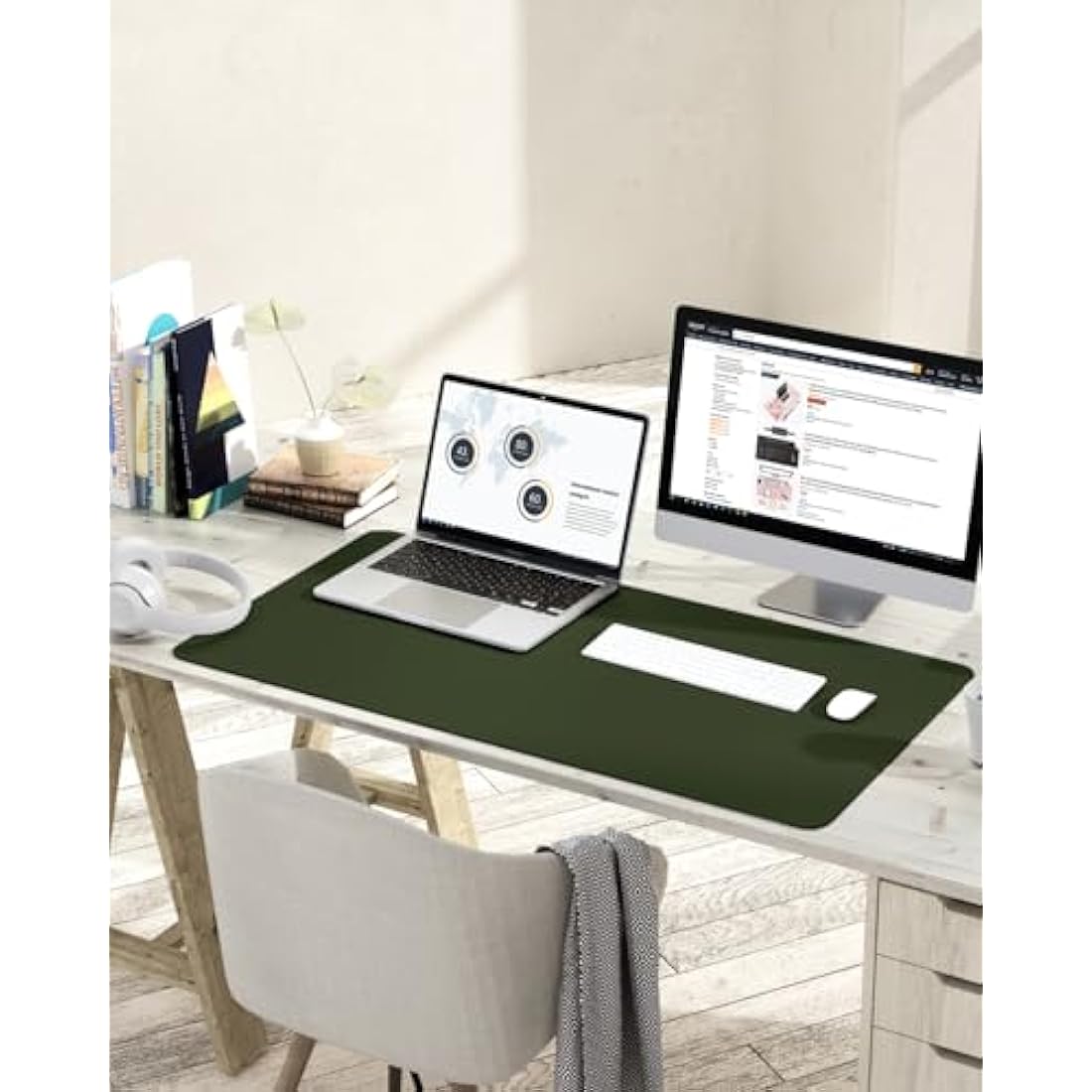 YSAGi Leather Desk Pad – Large Waterproof Mouse Mat, Pine Green (90x43cm)