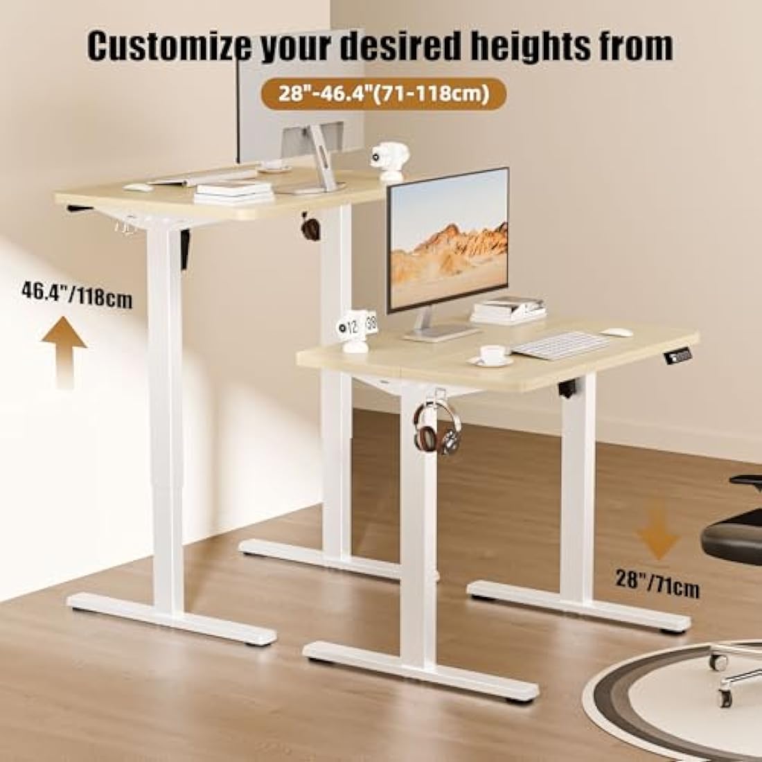 ERGOMAKER Electric Standing Desk – 80x60cm Small Height Adjustable Desk