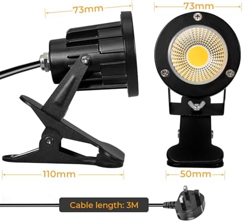 Milpoel COB LED Clip on Spot Lights | 7W IP66 Waterproof Warm Light 2-Pack