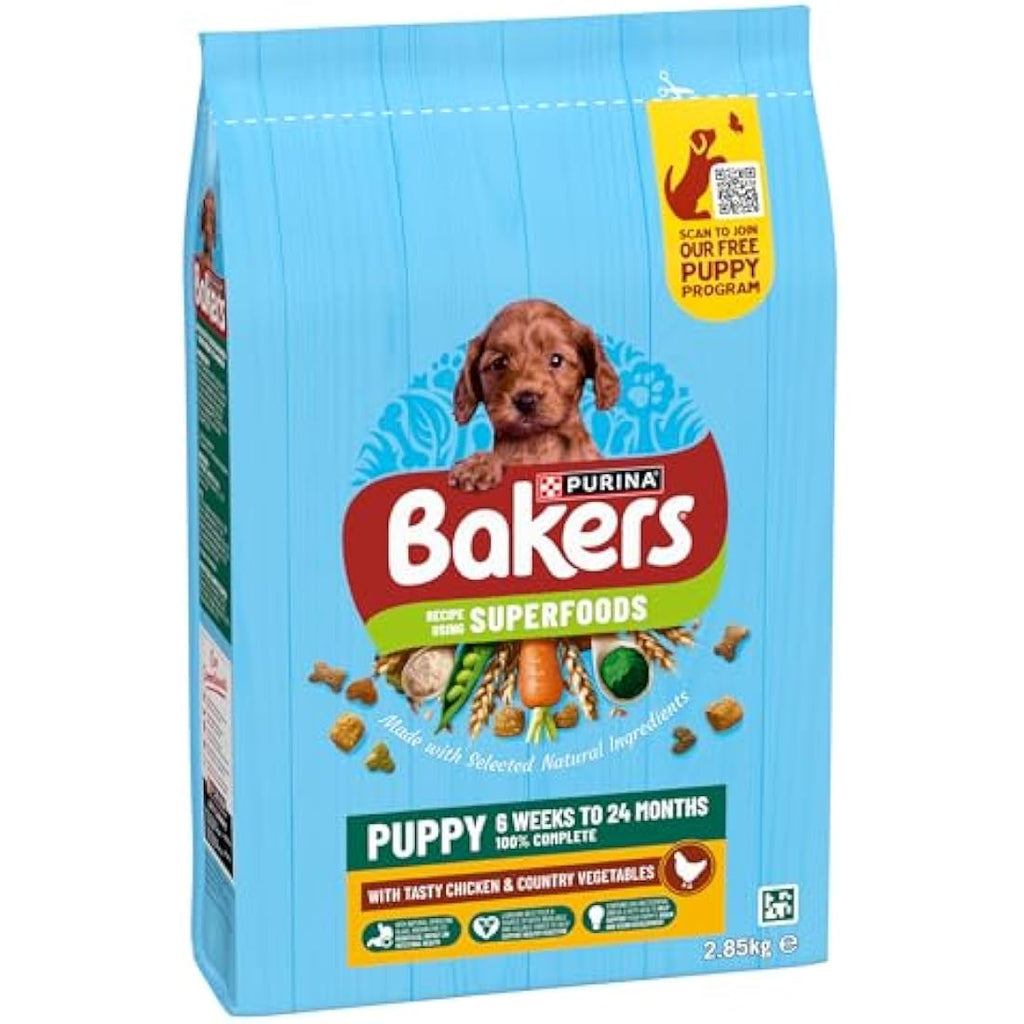 Bakers Puppy Dry Dog Food Chicken and Veg - 2.85kg (Pack of 4)