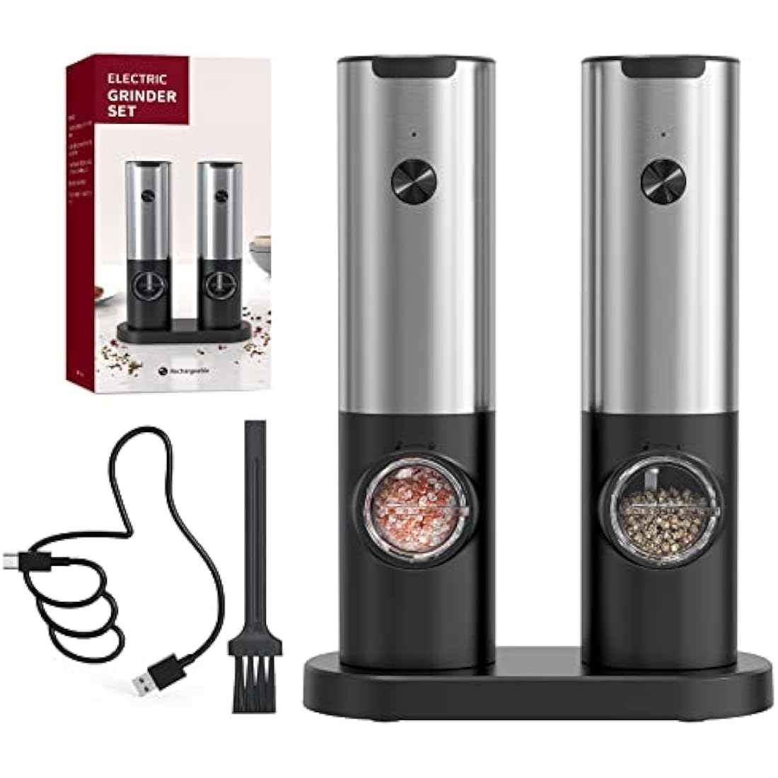 CIRCLE JOY Electric Pepper Grinder Set – USB Rechargeable Stainless Steel