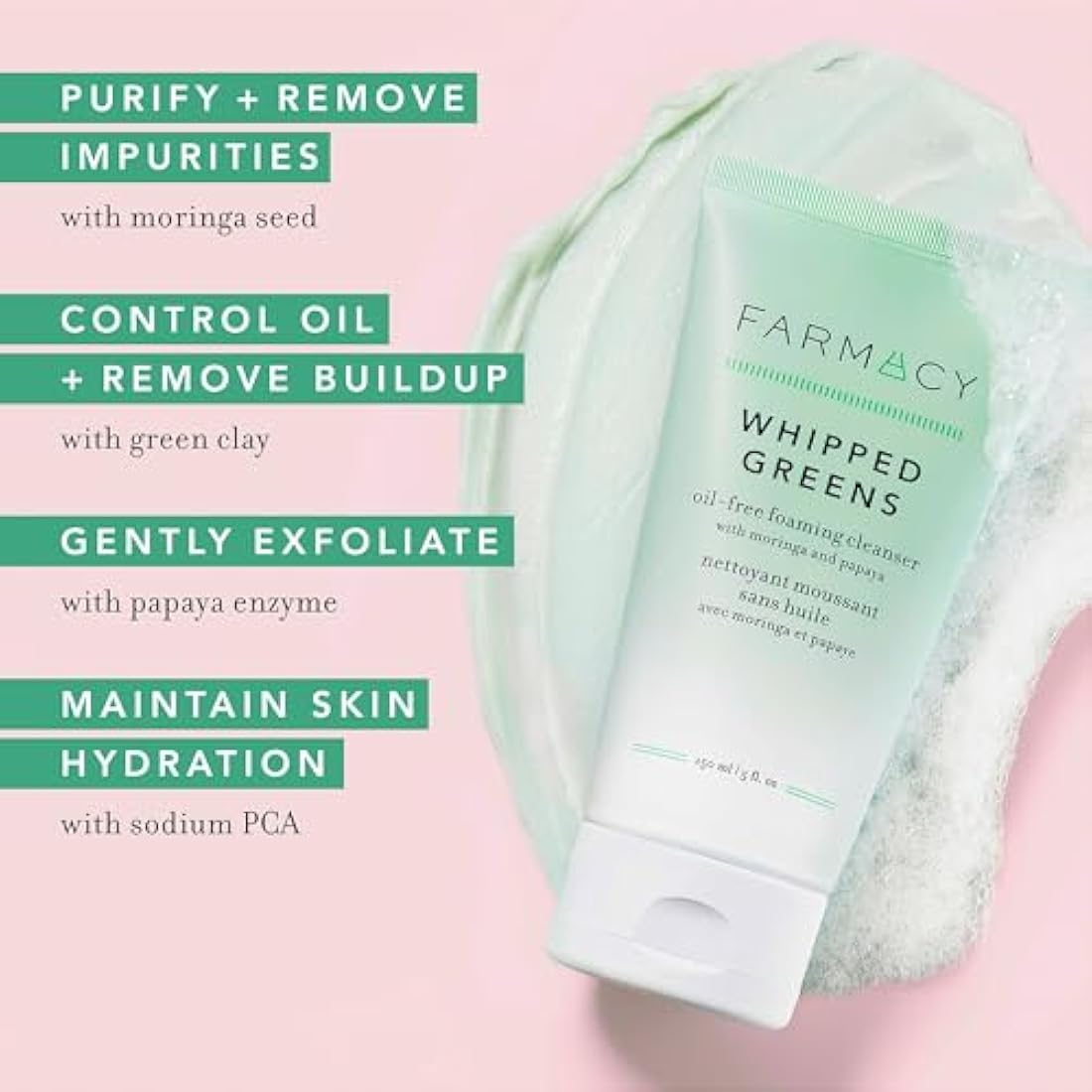Farmacy Whipped Greens Oil-Free Foaming Face Cleanser with Moringa